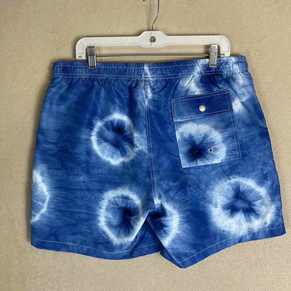 Bather Shorts Mens XL Blue Ne-Maki‎ Shibori Swim Trunk Lined Elastic Waist